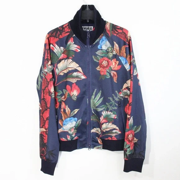 Pam Gela Track Jacket NEW Small Women Bye Birdy Floral print Coat